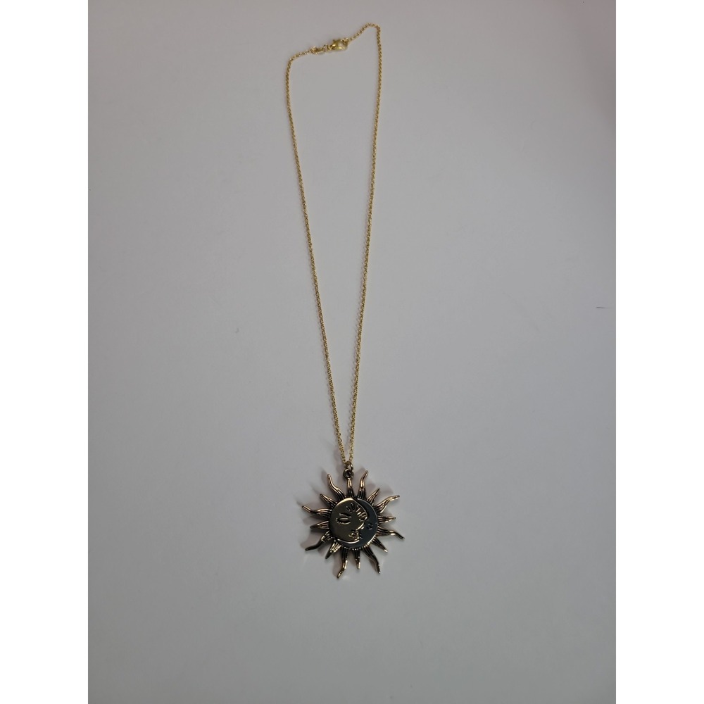 Gold Silver Tone Sun Moon Pendant Necklace Celestial Two Tone Boho Jewelry - Picture 4 of 10